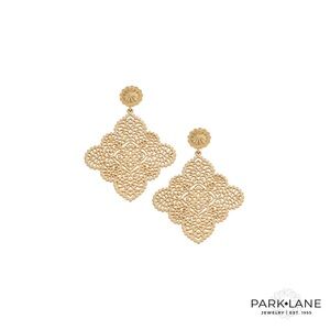 Park Lane Coralie Women’s Earrings Matte Gold Filigree Statement 3” NWT